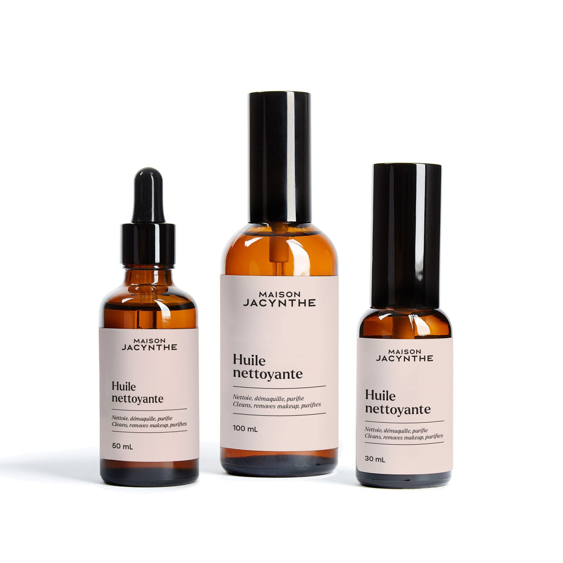 3 formats de l'Huile nettoyante de Maison Jacynthe