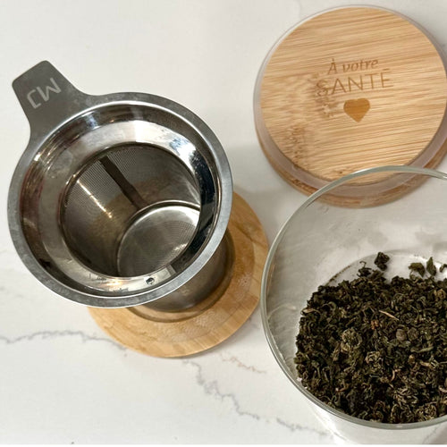 Infuseur panier à thé - avec couvercle en bambou