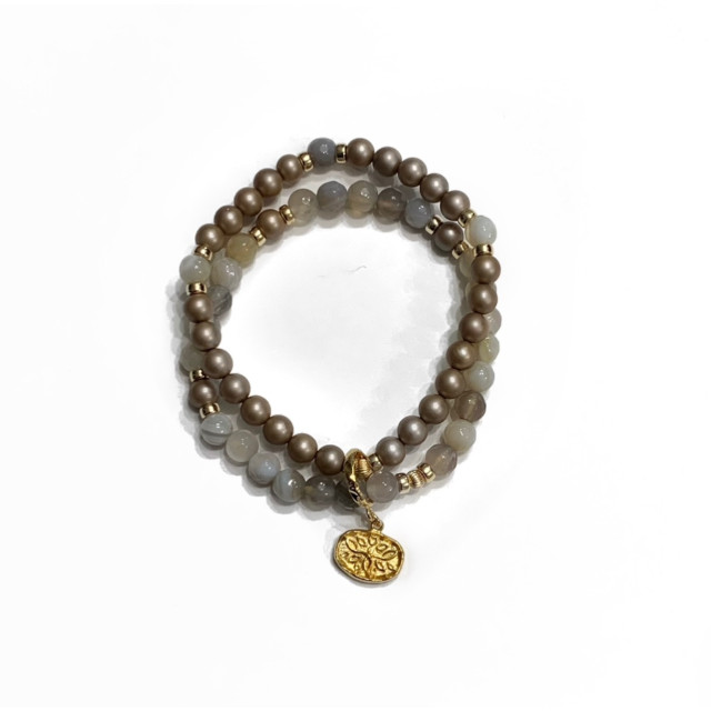 Exceptional - Grey Agate and Mother-of-pearl beads Bracelet