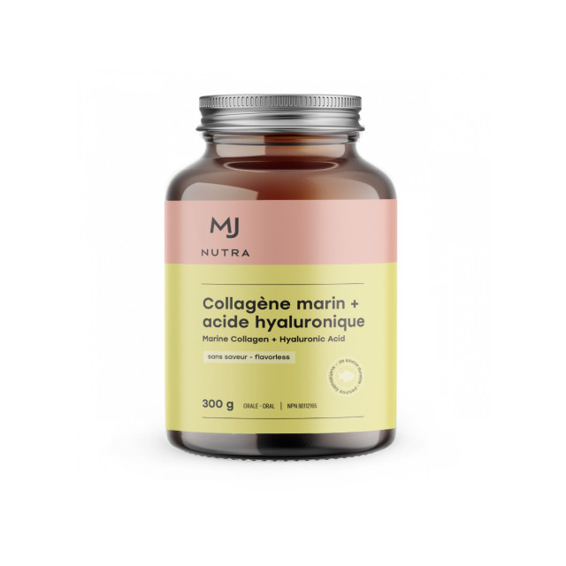Pot en verre de 300 g, le Collagène marin sans saveur de Maison Jacynthe est combiné à l’acide hyaluronique, ce qui en fait une formule gagnante.
