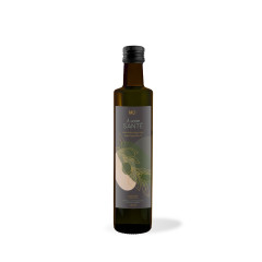 Bouteille de 500 ml, l’Huile d'olive bio de Maison Jacynthe est extraite à froid et provient d'Italie.