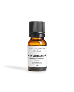 Bouteille de 10 ml d'une formule pour inhaler de la gamme Méno-Pause de Maison Jacynthe, ces huiles essentielles revitalisent, en une respiration, la concentration et l’optimisation mentale.