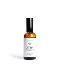 Bouteille en vitre de 100 ml, l'Huile végétale vierge de Jojoba de Maison Jacynthe est fluide et protectrice.