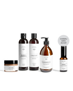 4 produits plus 1 cadeau de l'ensemble Nos essentiels du quotidien de Maison Jacynthe