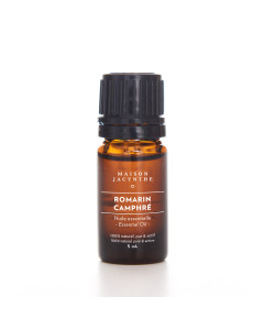 Bouteille de 5 ml, l’Huile essentielle de Romarin Camphré de Maison Jacynthe est certifié pure et est 100% naturelle et active.