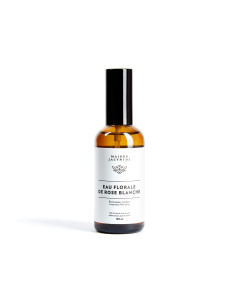 Bouteille en verre de 100 ml avec vaporisateur d'Eau florale de Rose Blanche de Maison Jacynthe.