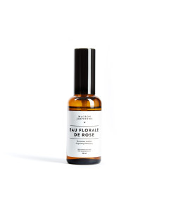 Bouteille en verre de 50 ml avec vaporisateur d'Eau florale de Rose de Maison Jacynthe.