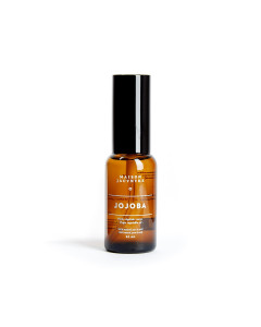 Bouteille en vitre de 30 ml, l'Huile végétale vierge de Jojoba de Maison Jacynthe est fluide et protectrice.