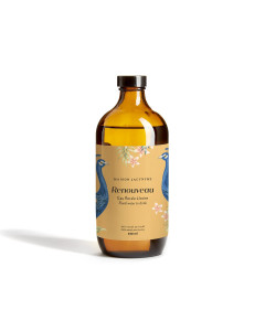 Bouteille en verre de 450 ml d'eau florale à boire de la gamme Renouveau de Maison Jacynthe.